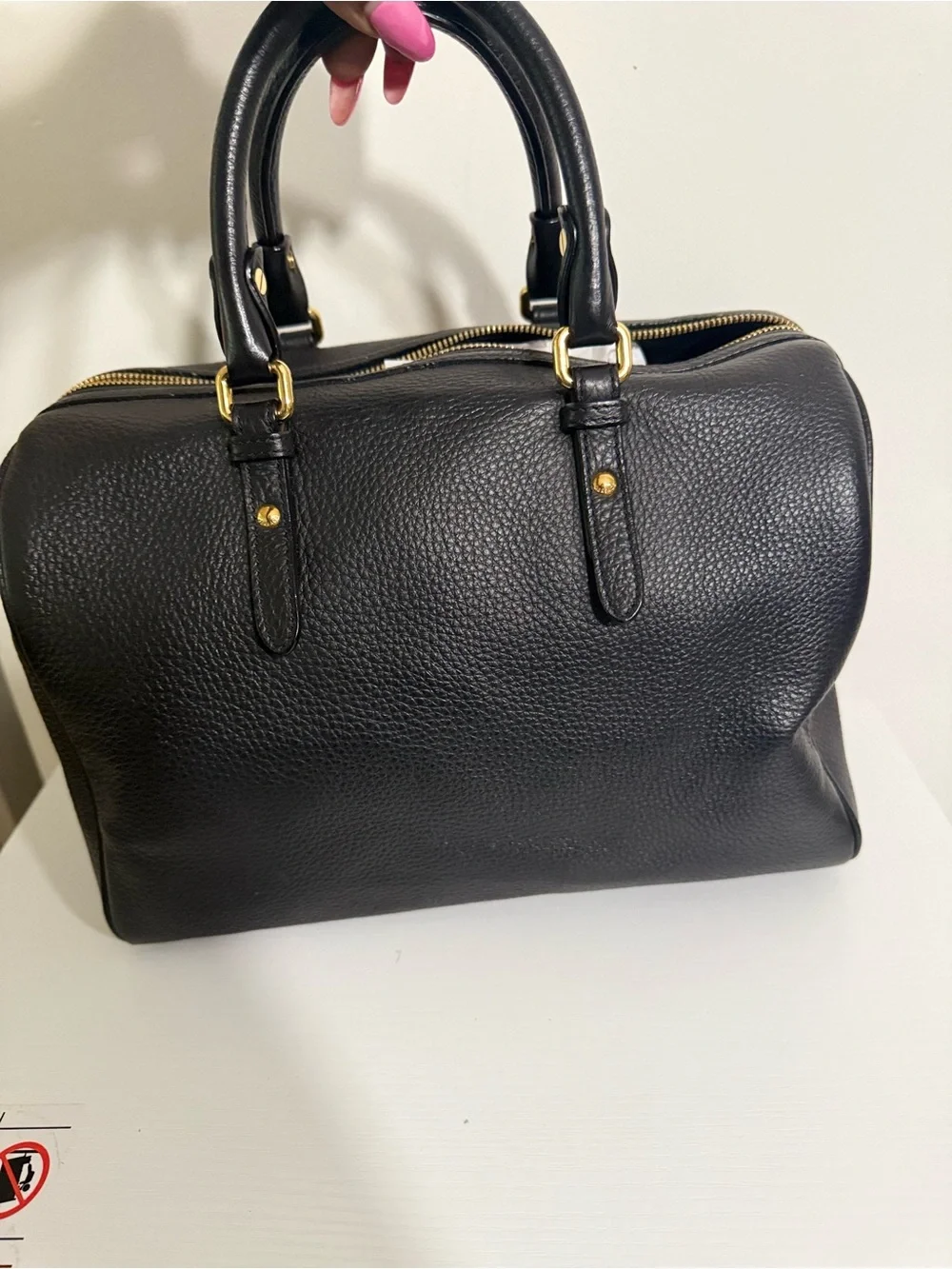Versace Black Leather Duffel with Gold Medusa Accent